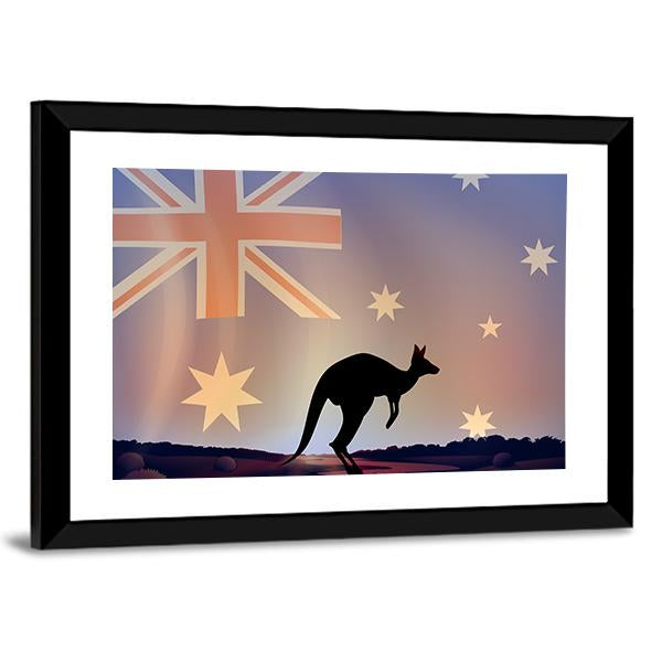 Australian Flag &amp; Kangaroo Canvas Wall Art-5 Horizontal-Gallery Wrap-22" x 12"-Tiaracle