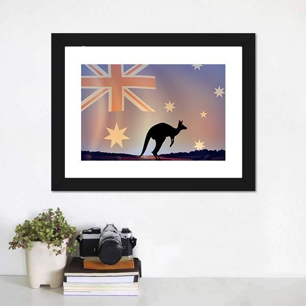 Australian Flag & Kangaroo Canvas Wall Art-1 Piece-Framed Print-20" x 16"-Tiaracle