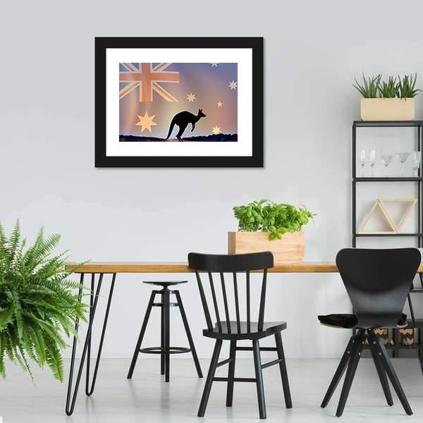 Australian Flag &amp; Kangaroo Canvas Wall Art-3 Horizontal-Gallery Wrap-25" x 16"-Tiaracle