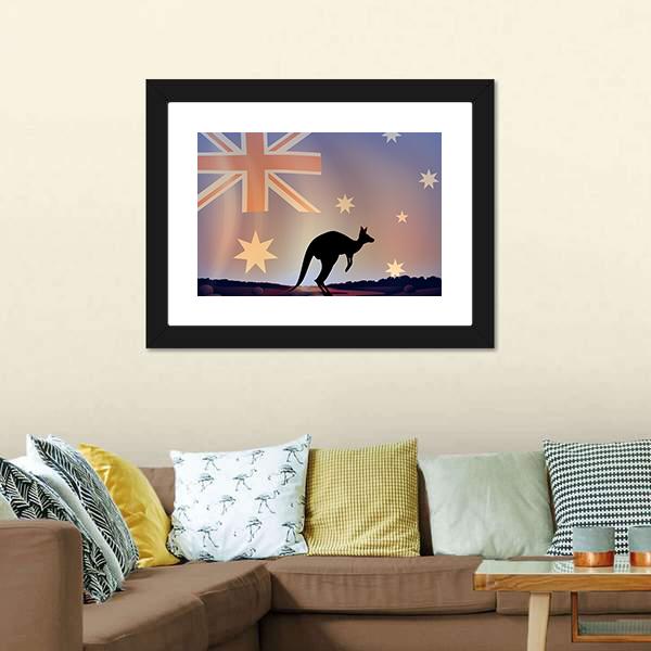 Australian Flag & Kangaroo Canvas Wall Art-3 Horizontal-Gallery Wrap-25" x 16"-Tiaracle