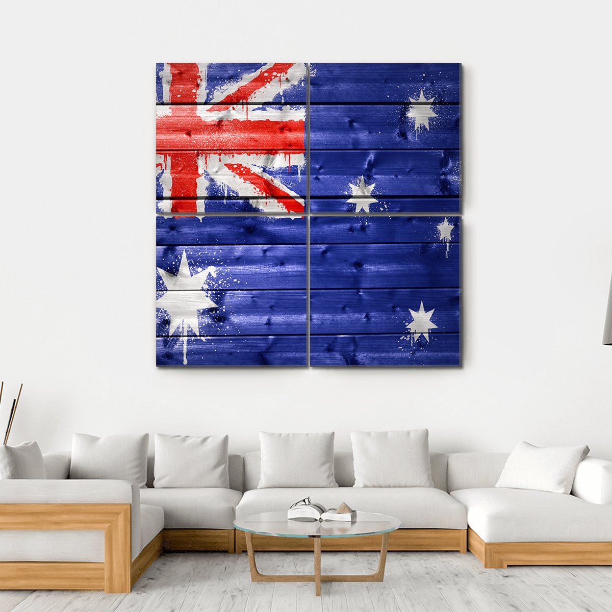 Australian Flag On A Wooden Texture Canvas Wall Art-4 Square-Gallery Wrap-17" x 17"-Tiaracle