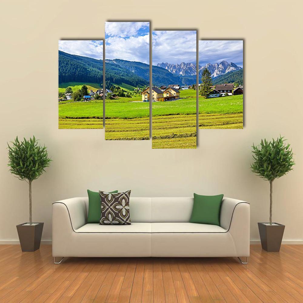 Austrian Village &amp; Meadows Canvas Wall Art-4 Pop-Gallery Wrap-50" x 32"-Tiaracle