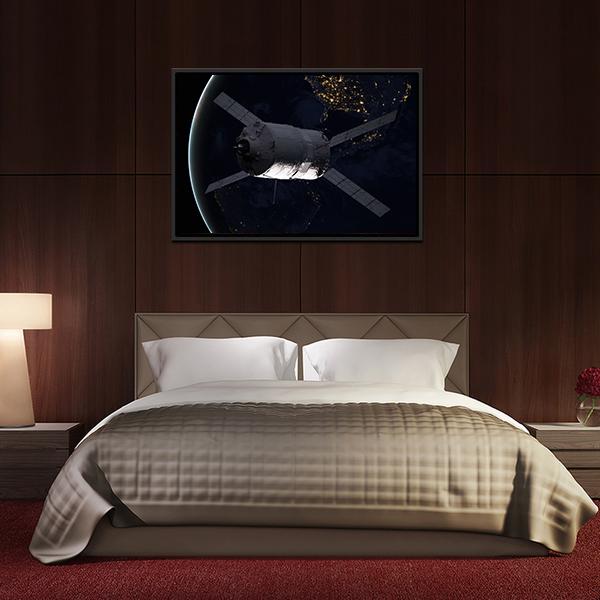 Spacecraft Over The Planet Earth Canvas Wall Art-3 Horizontal-Gallery Wrap-25" x 16"-Tiaracle