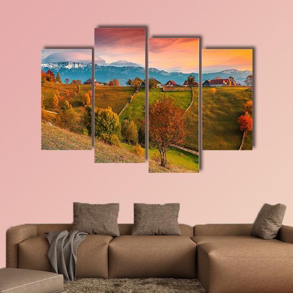 Autumn Alpine Landscape Romania Canvas Wall Art-4 Pop-Gallery Wrap-50" x 32"-Tiaracle