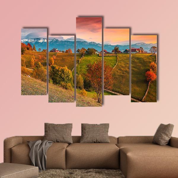 Autumn Alpine Landscape Romania Canvas Wall Art-5 Pop-Gallery Wrap-47" x 32"-Tiaracle