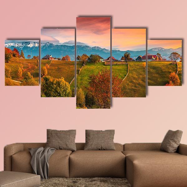 Autumn Alpine Landscape Romania Canvas Wall Art-5 Star-Gallery Wrap-62" x 32"-Tiaracle
