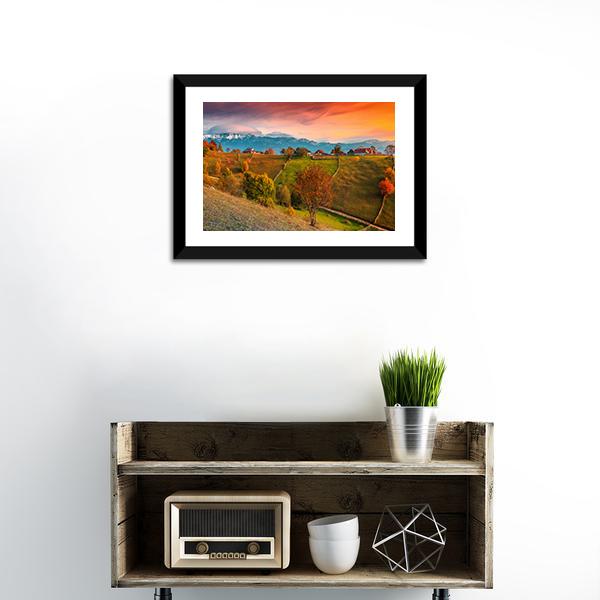 Autumn Alpine Landscape Romania Canvas Wall Art-1 Piece-Framed Print-20" x 16"-Tiaracle