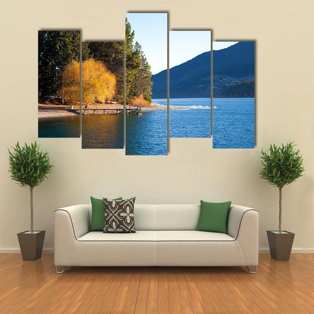 Autumn At Wakatipu Lake Canvas Wall Art-5 Pop-Gallery Wrap-47" x 32"-Tiaracle