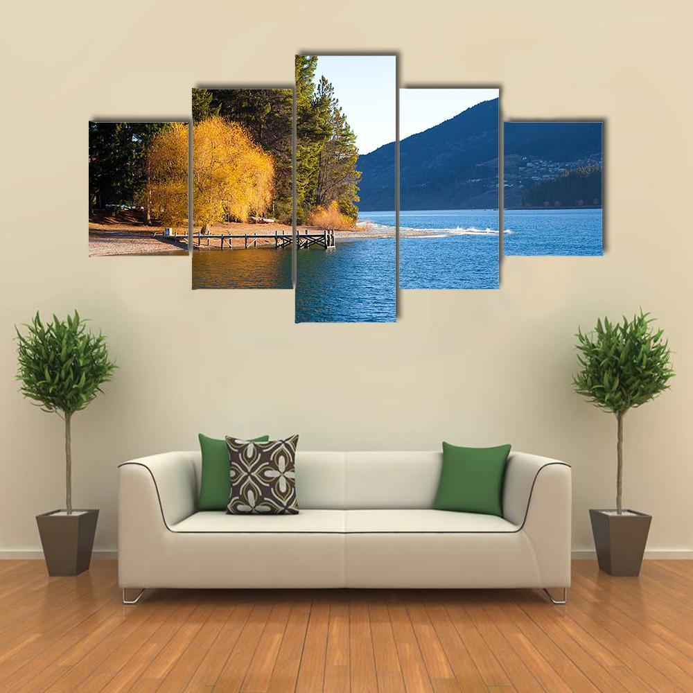 Autumn At Wakatipu Lake Canvas Wall Art-5 Star-Gallery Wrap-62" x 32"-Tiaracle