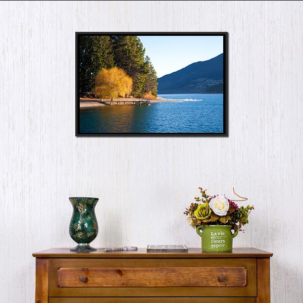 Autumn At Wakatipu Lake Canvas Wall Art-1 Piece-Floating Frame-24" x 16"-Tiaracle