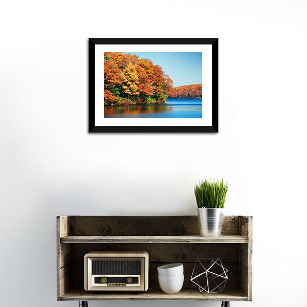 Autumn Colorful Foliage With Lake Canvas Wall Art-1 Piece-Framed Print-20" x 16"-Tiaracle