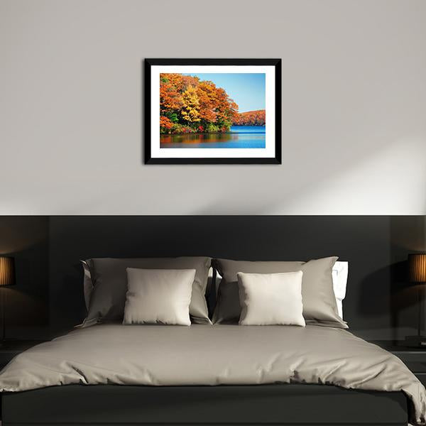 Autumn Colorful Foliage With Lake Canvas Wall Art-3 Horizontal-Gallery Wrap-25" x 16"-Tiaracle