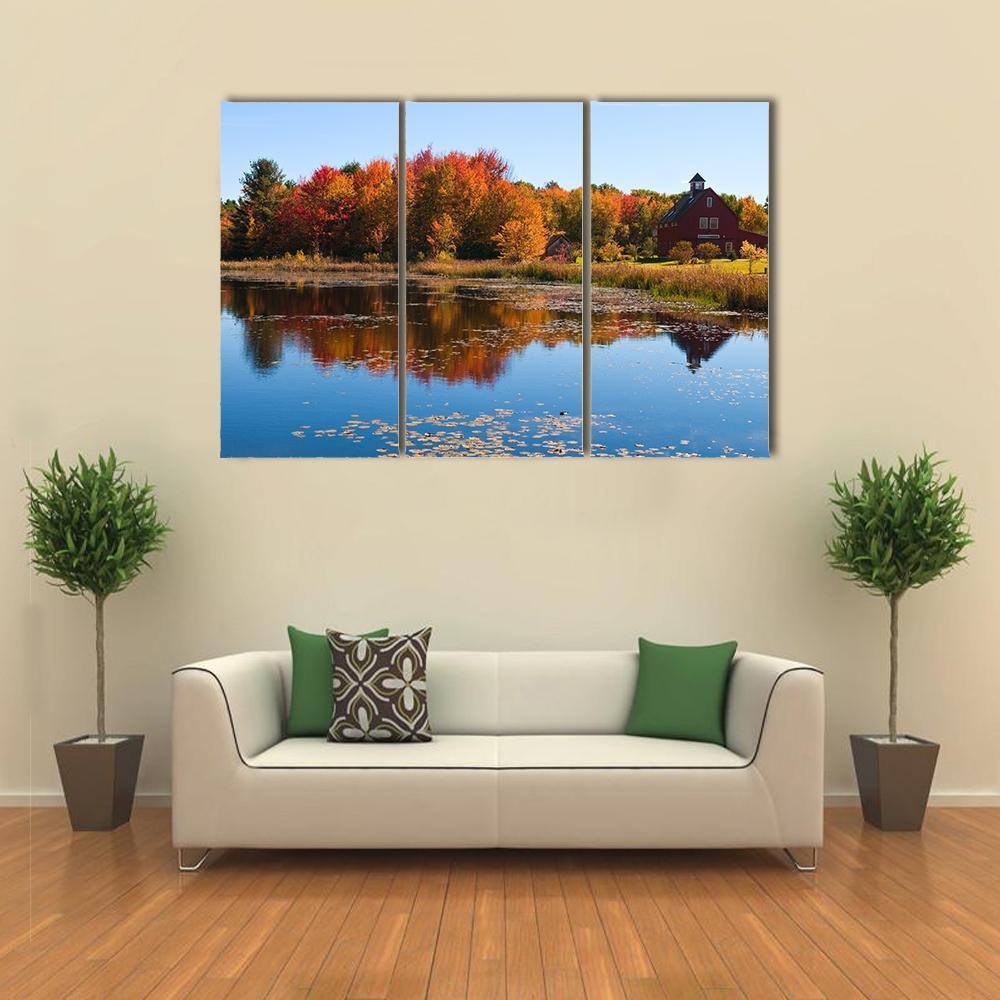 Autumn Colors Reflected In Pond Canvas Wall Art-3 Horizontal-Gallery Wrap-37" x 24"-Tiaracle