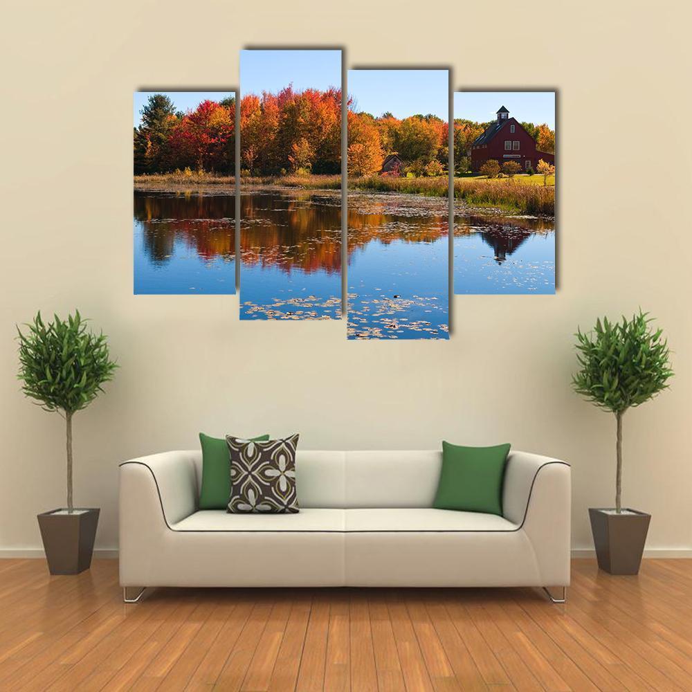 Autumn Colors Reflected In Pond Canvas Wall Art-4 Pop-Gallery Wrap-50" x 32"-Tiaracle
