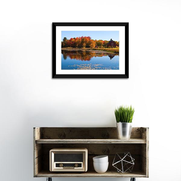 Autumn Colors Reflected In Pond Canvas Wall Art-1 Piece-Framed Print-20" x 16"-Tiaracle