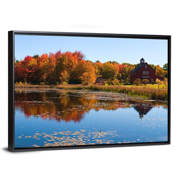 Autumn Colors Reflected In Pond Canvas Wall Art-3 Horizontal-Gallery Wrap-25" x 16"-Tiaracle
