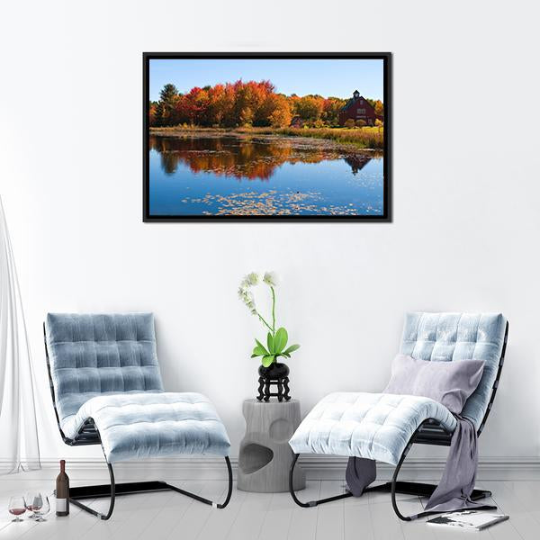 Autumn Colors Reflected In Pond Canvas Wall Art-3 Horizontal-Gallery Wrap-25" x 16"-Tiaracle