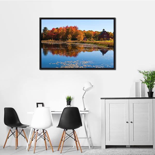 Autumn Colors Reflected In Pond Canvas Wall Art-3 Horizontal-Gallery Wrap-25" x 16"-Tiaracle