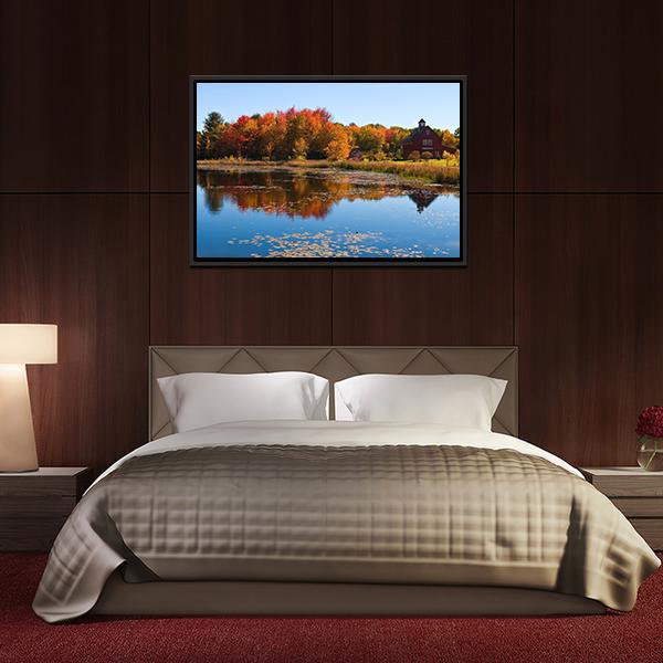 Autumn Colors Reflected In Pond Canvas Wall Art-3 Horizontal-Gallery Wrap-25" x 16"-Tiaracle