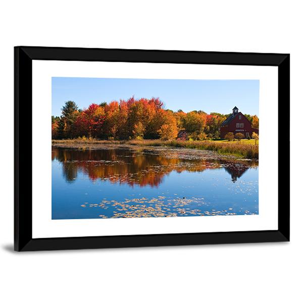 Autumn Colors Reflected In Pond Canvas Wall Art-3 Horizontal-Gallery Wrap-25" x 16"-Tiaracle