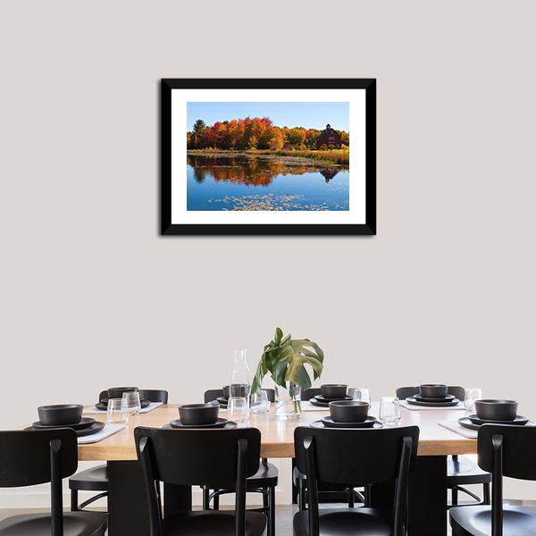 Autumn Colors Reflected In Pond Canvas Wall Art-3 Horizontal-Gallery Wrap-25" x 16"-Tiaracle
