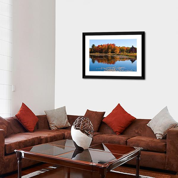 Autumn Colors Reflected In Pond Canvas Wall Art-3 Horizontal-Gallery Wrap-25" x 16"-Tiaracle