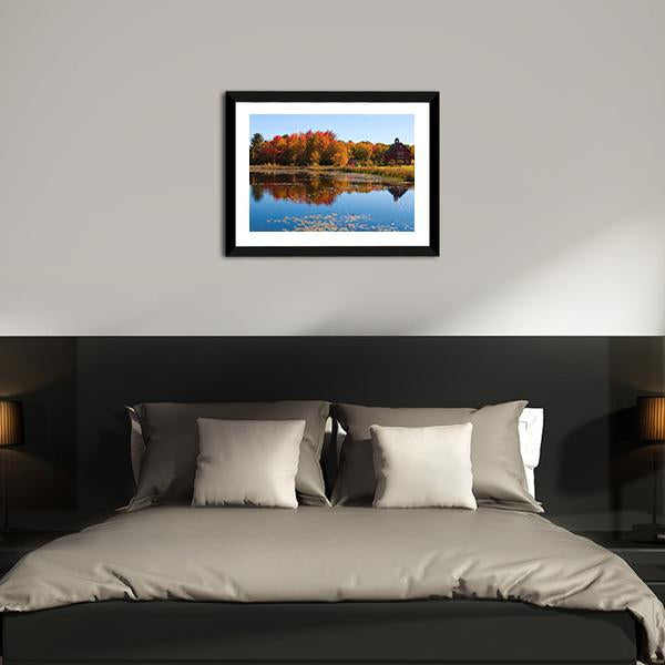 Autumn Colors Reflected In Pond Canvas Wall Art-3 Horizontal-Gallery Wrap-25" x 16"-Tiaracle