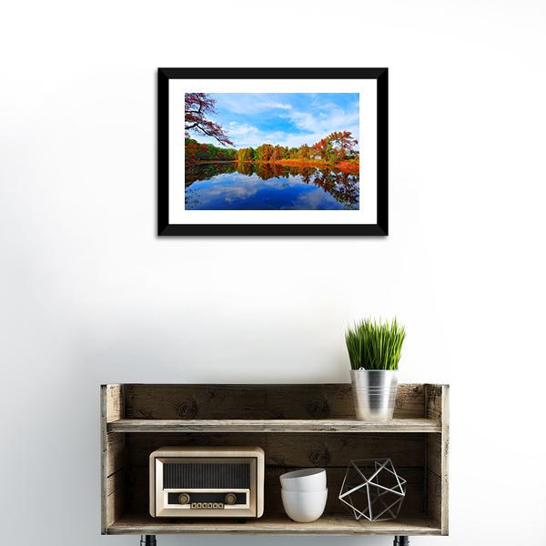 Autumn Colors Reflecting In Pond Canvas Wall Art-1 Piece-Framed Print-20" x 16"-Tiaracle