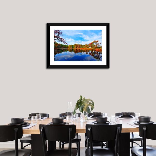 Autumn Colors Reflecting In Pond Canvas Wall Art-3 Horizontal-Gallery Wrap-25" x 16"-Tiaracle