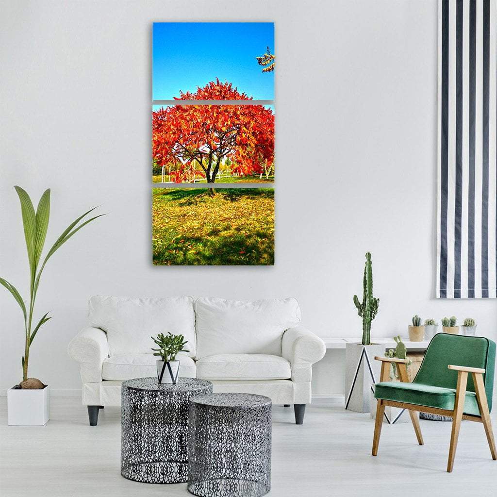 Tree In Autumn Vertical Canvas Wall Art-3 Vertical-Gallery Wrap-12" x 25"-Tiaracle