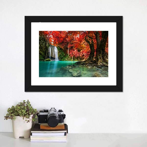 Autumn Erawan Waterfall Vertical Canvas Wall Art-3 Vertical-Gallery Wrap-12" x 25"-Tiaracle