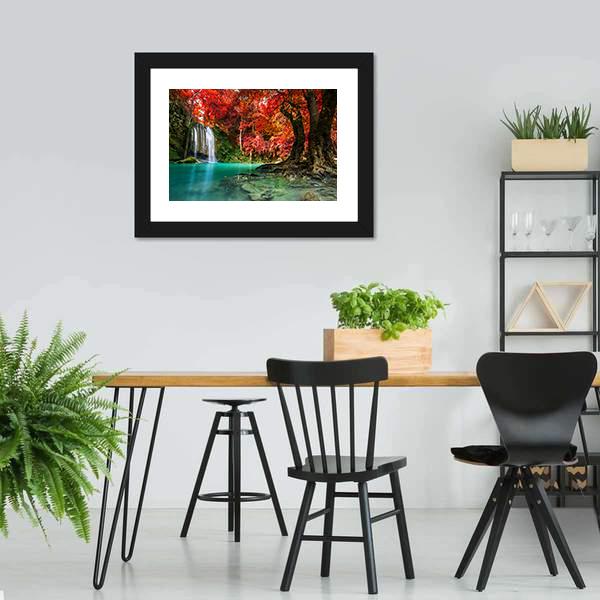 Autumn Erawan Waterfall Vertical Canvas Wall Art-3 Vertical-Gallery Wrap-12" x 25"-Tiaracle