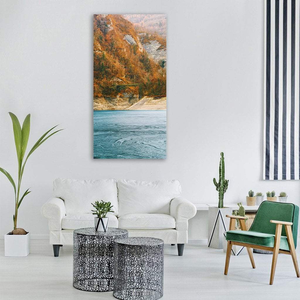 River And Mountains In Autumn Vertical Canvas Wall Art-1 Vertical-Gallery Wrap-12" x 24"-Tiaracle