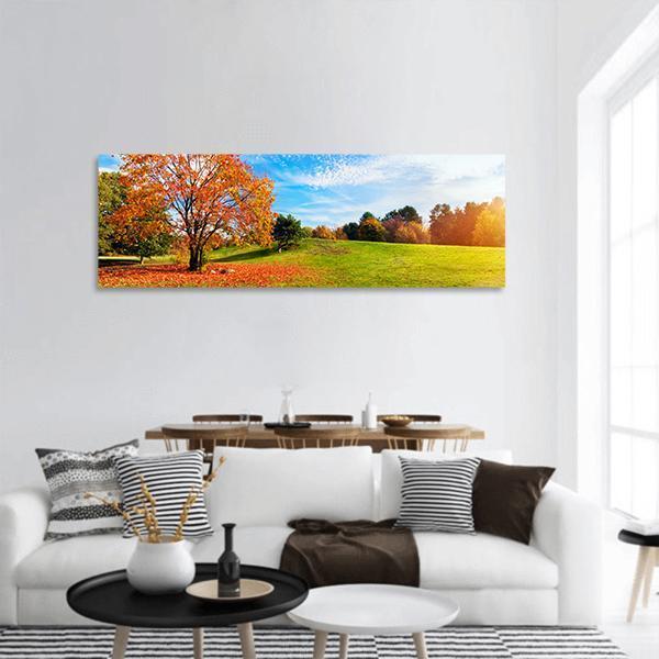 Autumn Fall Landscape Panoramic Canvas Wall Art-3 Piece-25" x 08"-Tiaracle