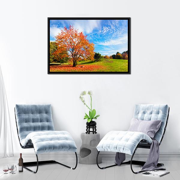Autumn Fall Landscape With A Tree Canvas Wall Art-3 Horizontal-Gallery Wrap-25" x 16"-Tiaracle
