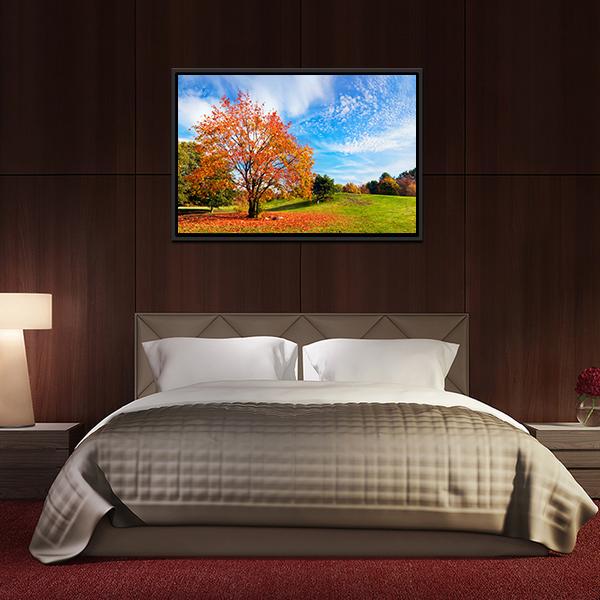 Autumn Fall Landscape With A Tree Canvas Wall Art-3 Horizontal-Gallery Wrap-25" x 16"-Tiaracle