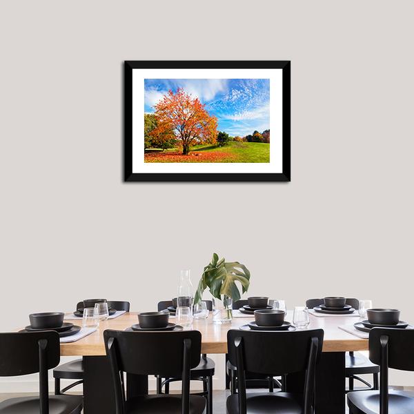 Autumn Fall Landscape With A Tree Canvas Wall Art-3 Horizontal-Gallery Wrap-25" x 16"-Tiaracle