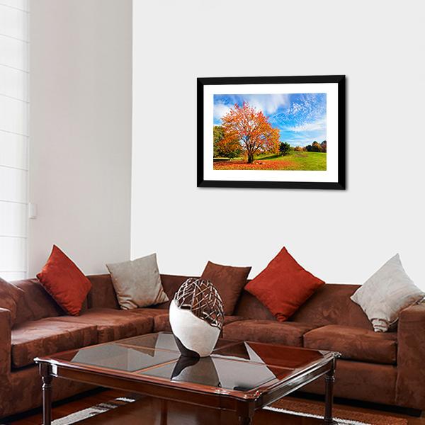 Autumn Fall Landscape With A Tree Canvas Wall Art-3 Horizontal-Gallery Wrap-25" x 16"-Tiaracle