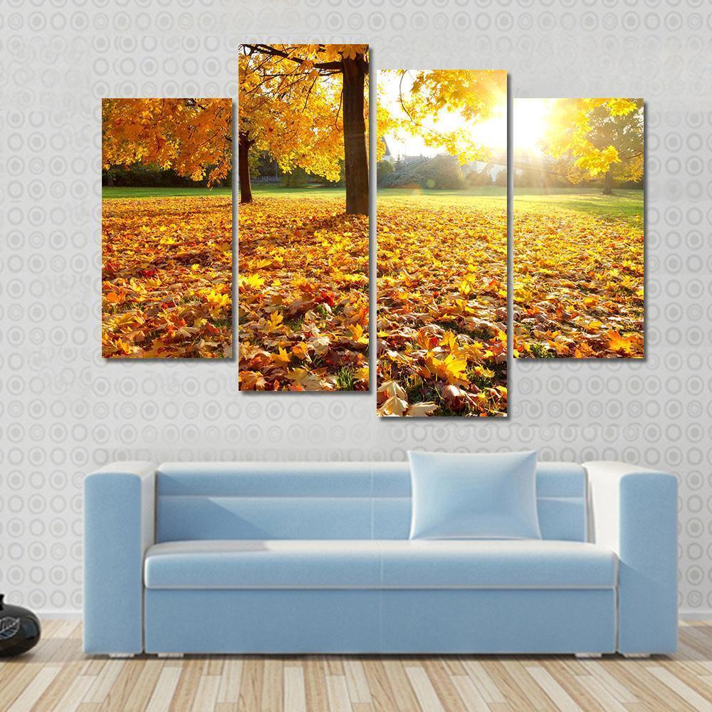 Autumn Fallen Leaves Canvas Wall Art-4 Pop-Gallery Wrap-50" x 32"-Tiaracle