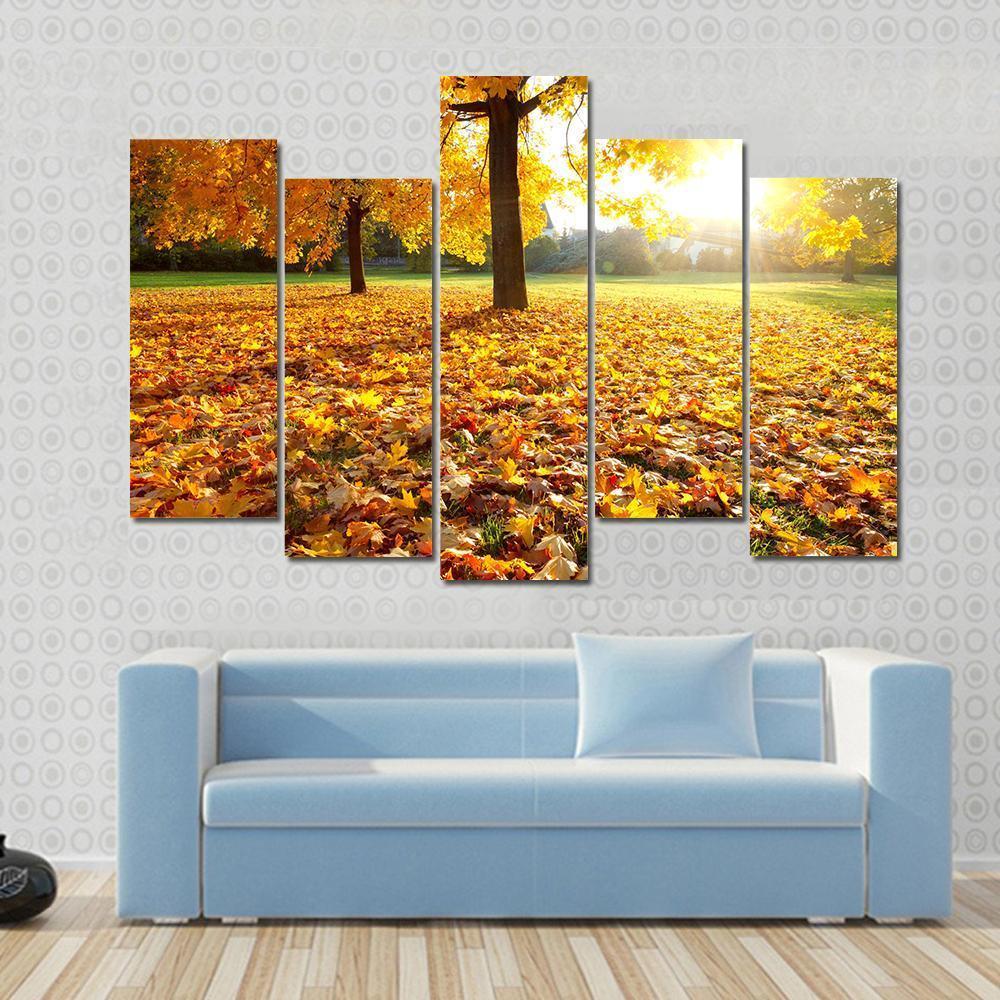 Autumn Fallen Leaves Canvas Wall Art-5 Pop-Gallery Wrap-47" x 32"-Tiaracle