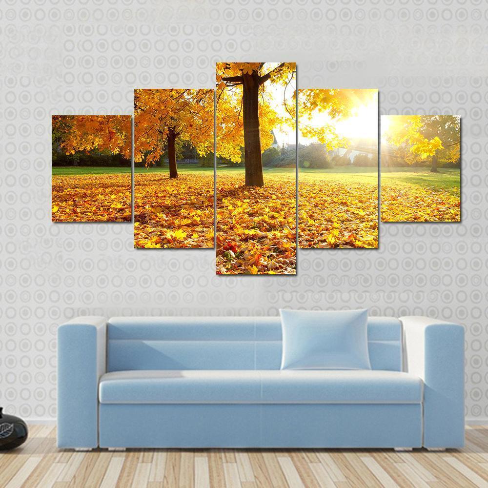 Autumn Fallen Leaves Canvas Wall Art-5 Star-Gallery Wrap-62" x 32"-Tiaracle