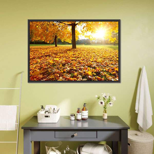 Autumn Fallen Leaves Canvas Wall Art-3 Horizontal-Gallery Wrap-25" x 16"-Tiaracle