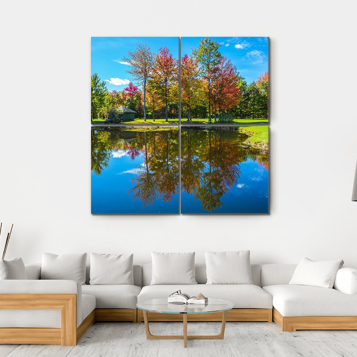Autumn Foliage Reflection On Lake Canvas Wall Art-4 Square-Gallery Wrap-17" x 17"-Tiaracle