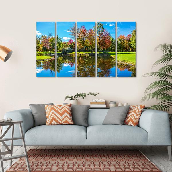 Autumn Foliage Reflection On Lake Canvas Wall Art-5 Horizontal-Gallery Wrap-22" x 12"-Tiaracle