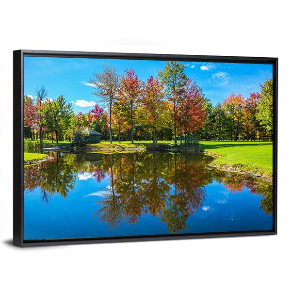 Autumn Foliage Reflection On Lake Canvas Wall Art-3 Horizontal-Gallery Wrap-25" x 16"-Tiaracle