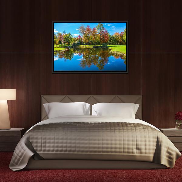 Autumn Foliage Reflection On Lake Canvas Wall Art-3 Horizontal-Gallery Wrap-25" x 16"-Tiaracle