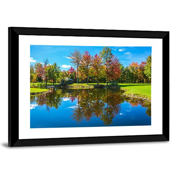 Autumn Foliage Reflection On Lake Canvas Wall Art-3 Horizontal-Gallery Wrap-25" x 16"-Tiaracle