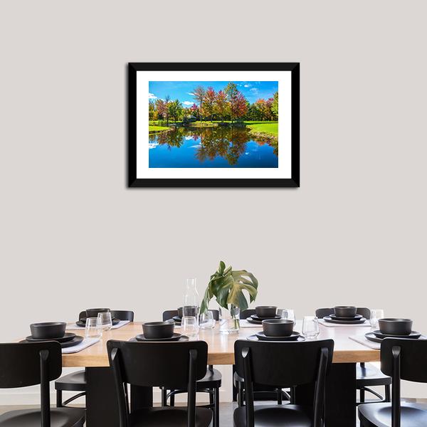 Autumn Foliage Reflection On Lake Canvas Wall Art-3 Horizontal-Gallery Wrap-25" x 16"-Tiaracle