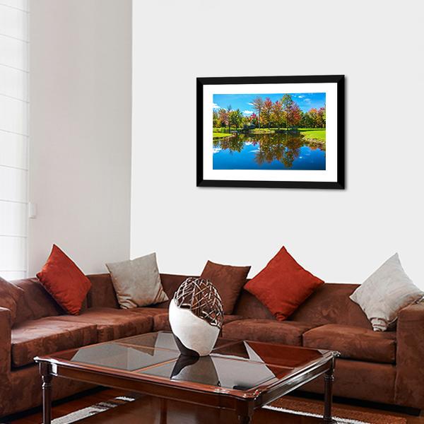 Autumn Foliage Reflection On Lake Canvas Wall Art-3 Horizontal-Gallery Wrap-25" x 16"-Tiaracle