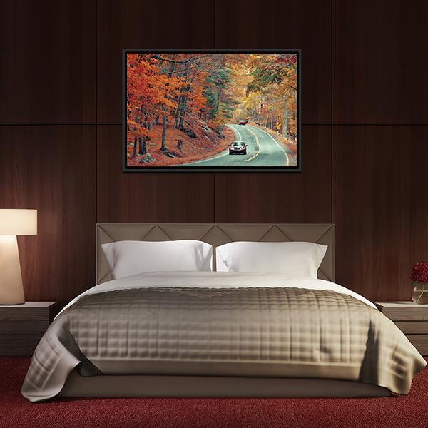 Cars On Autumn Road Panoramic Canvas Wall Art-1 Piece-36" x 12"-Tiaracle